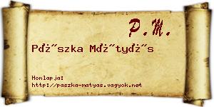 Pászka Mátyás névjegykártya